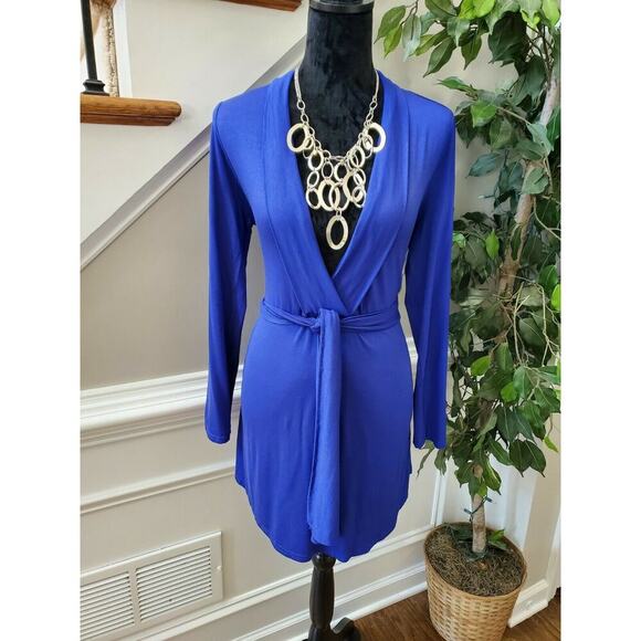 Romantic Hut Women's Solid Blue Polyester V-Neck Long Sleeve Knee Length Dress M - Picture 11 of 11